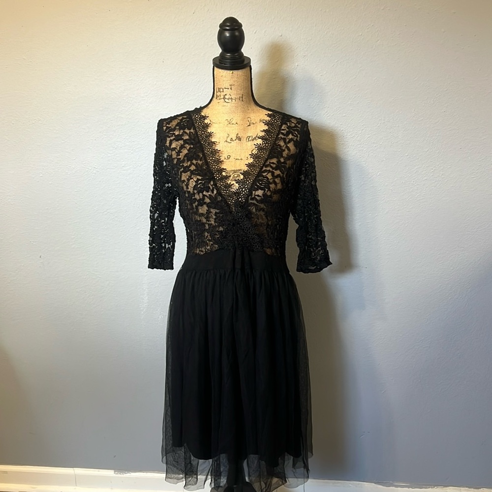Black Lace/sheer/tool mid length women’s dress